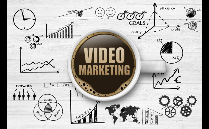 A coffee cup featuring video marketing.