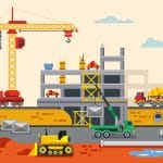 A construction site showcasing cranes and vehicles.