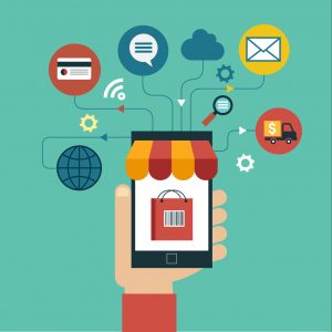 A mobile-first hand holding a smartphone by showing a advertise.